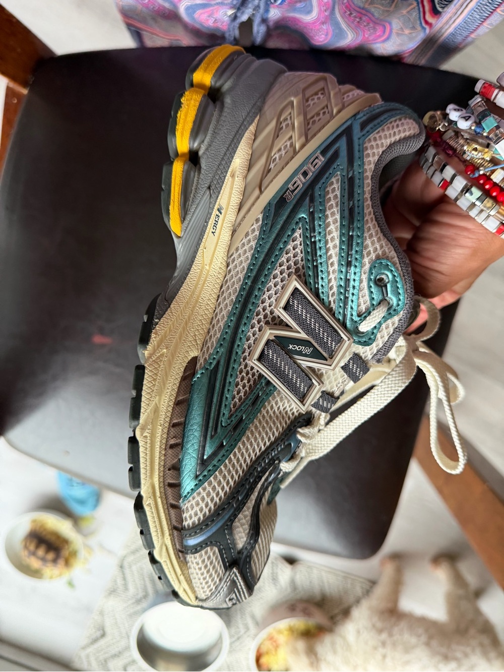 New Balance women Beige and Teal Athletic Sneakers